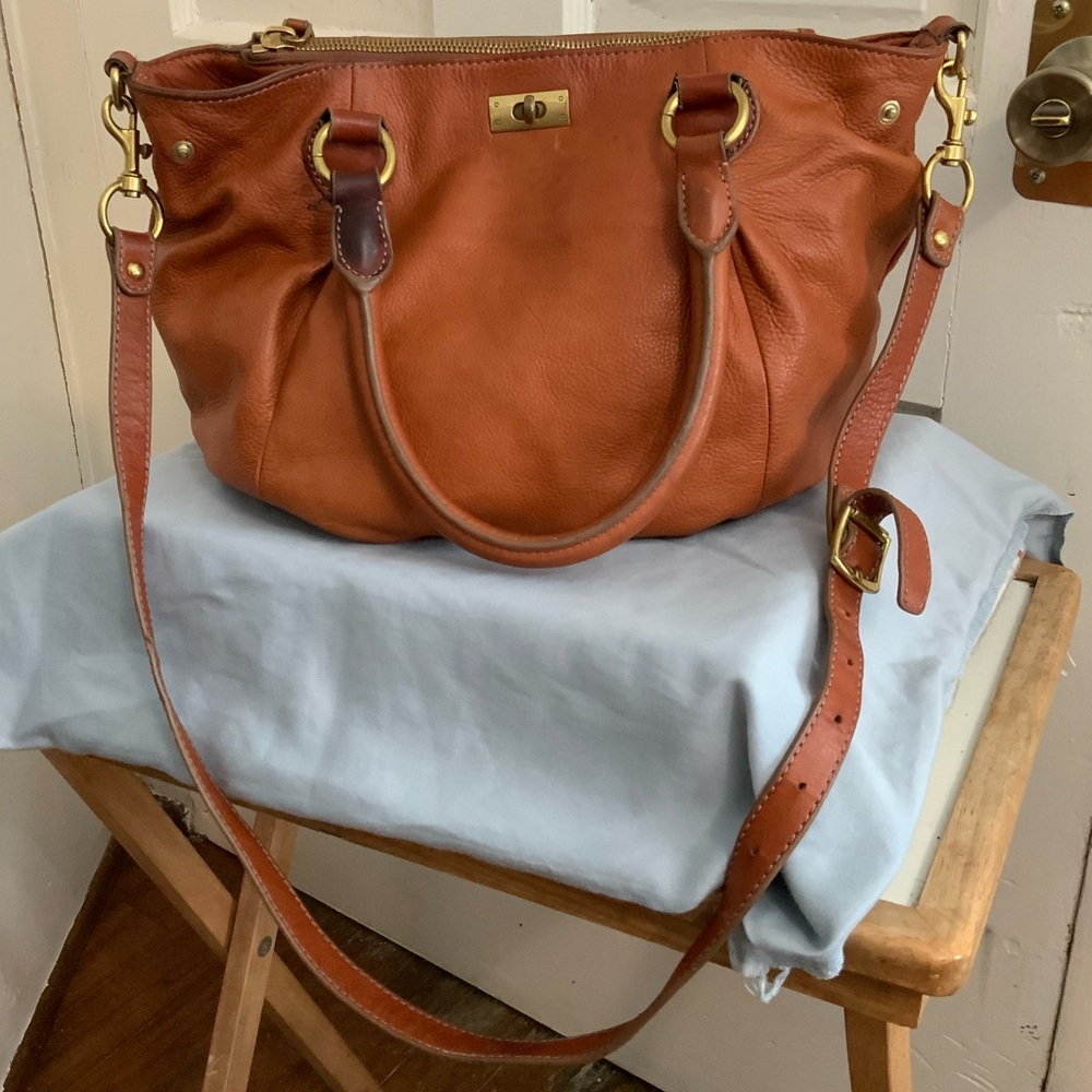 J. Crew Cognac Leather Satchel with Gold Hardware